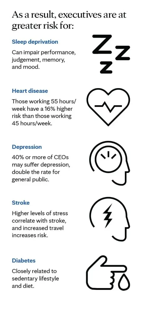 Infographic that showcases the health risks that concierge executive health solutions strive to mitigate.