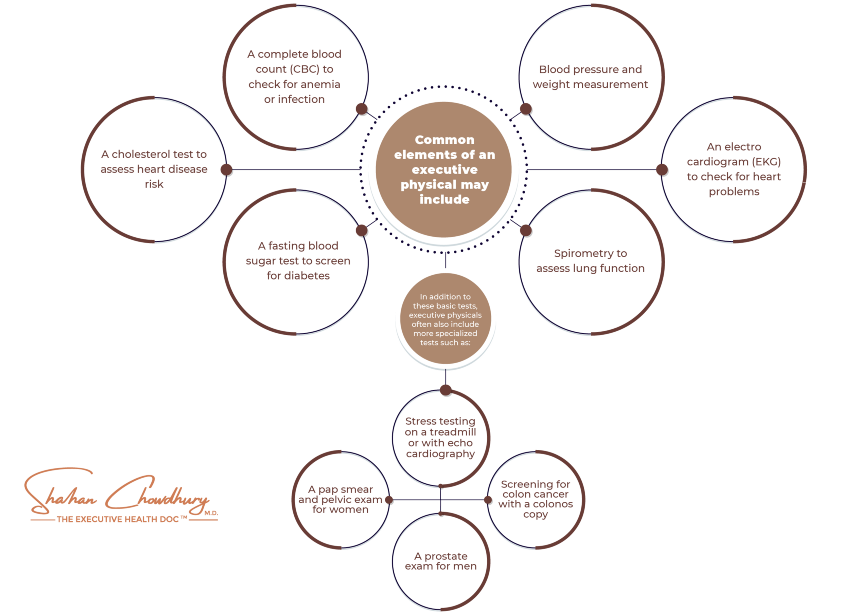 Infographic that showcases the main components of executive physicals.