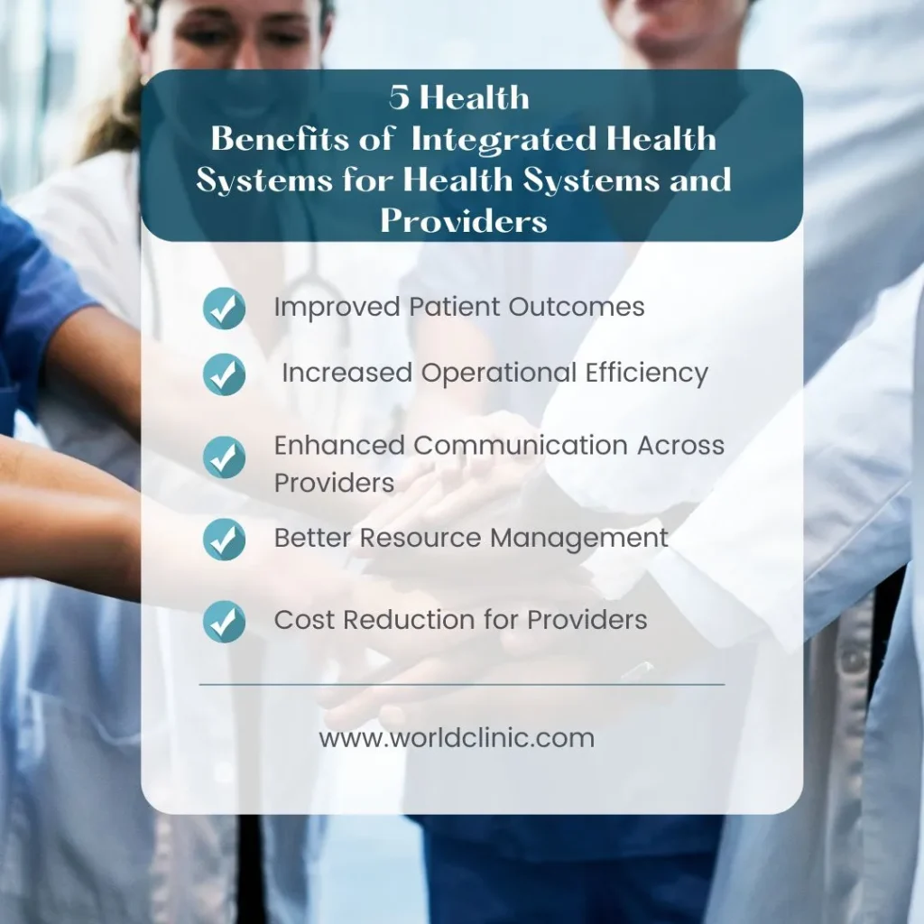 Visual highlighting 5 health benefits of integrated health systems for health systems and providers