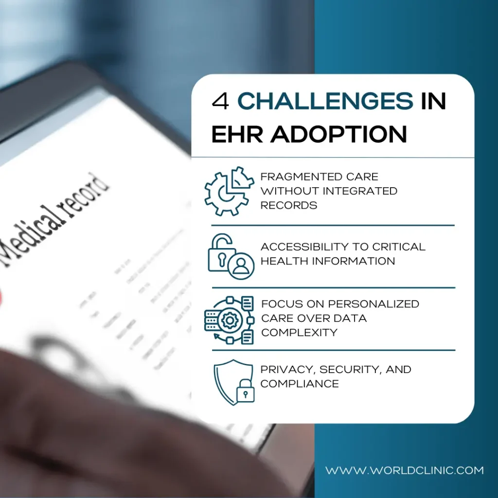 Visuals illustrating the four challenges of EHR adoption.